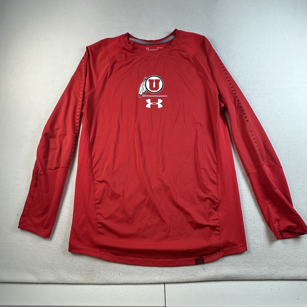 Utah Utes Shirt Long Sleeve Mens Large Red NCAA Basketball Under Armour Tee Top